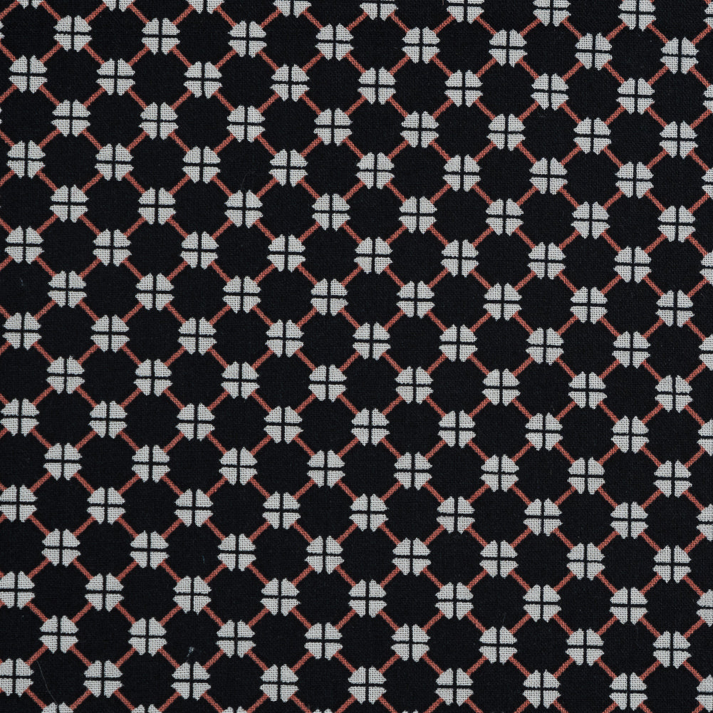 Cotton Voile - Black and Orange Geometric Lattice