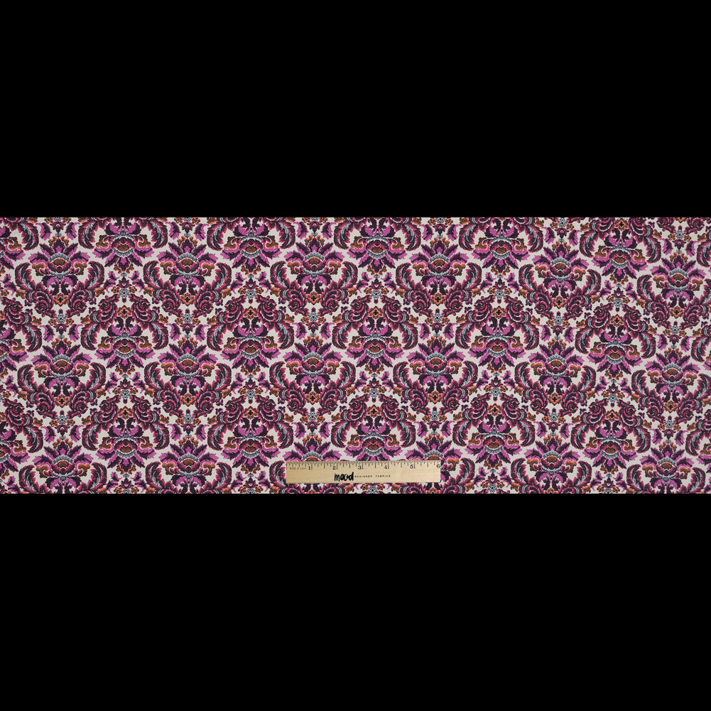 Magenta Haze, Orange and Gray Damask Stretch Cotton Poplin