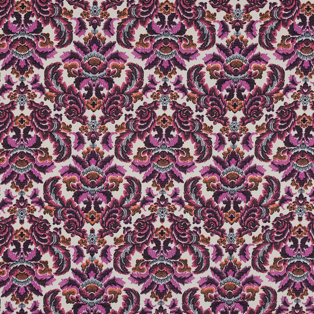 Magenta Haze, Orange and Gray Damask Stretch Cotton Poplin