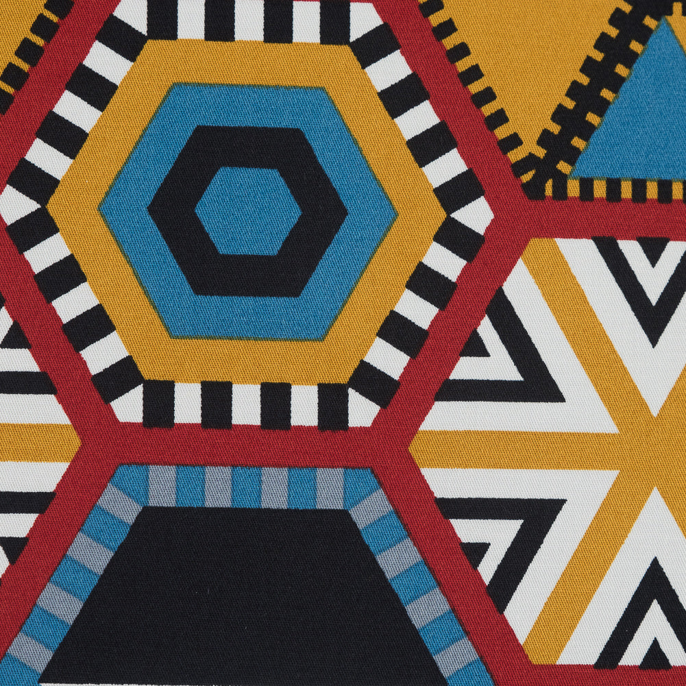 Red, Yellow and Blue Geometric Stretch Cotton Poplin