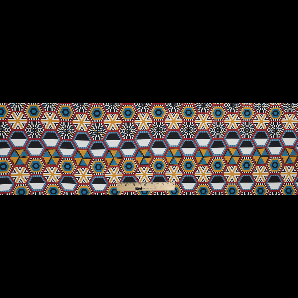 Red, Yellow and Blue Geometric Stretch Cotton Poplin