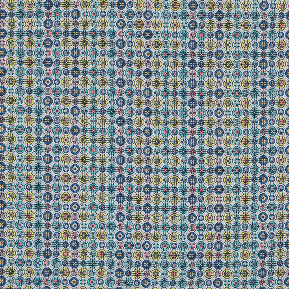 Blue and Yellow Geometric Stretch Cotton Sateen