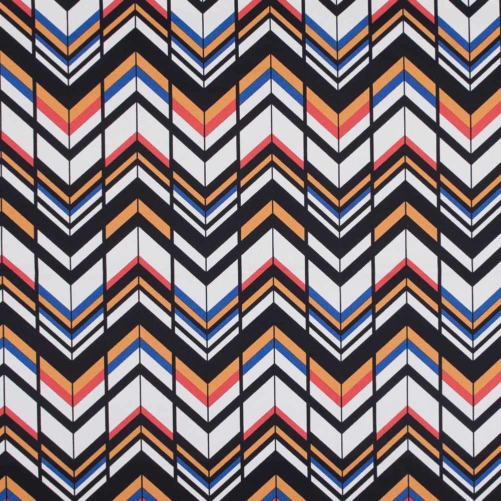 Yellow, Red and Blue Chevron Stretch Cotton Sateen