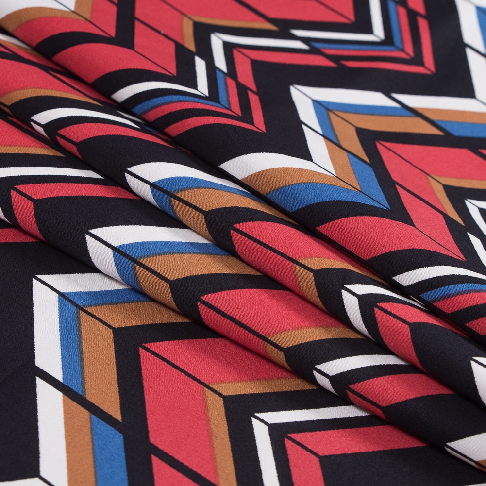 Red, Brown and Blue Chevron Stretch Cotton Sateen