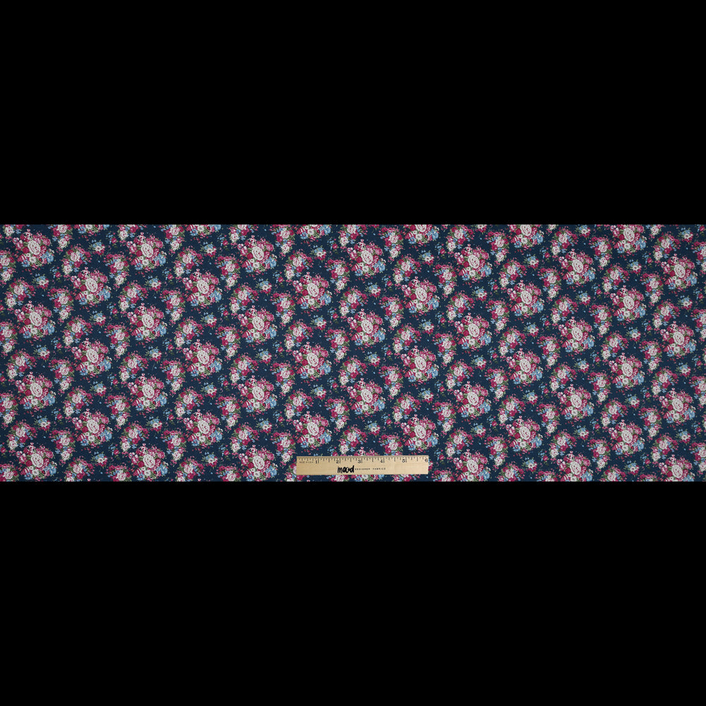 Wild Rose Pink and Insignia Blue Floral Cotton Twill