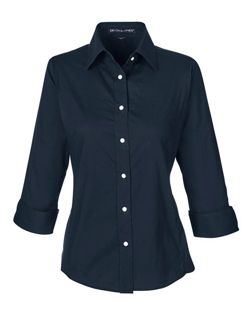 Devon & Jones Women's Perfect Fit Three-Quarter Sleeve Stretch Poplin Dress Shirt
