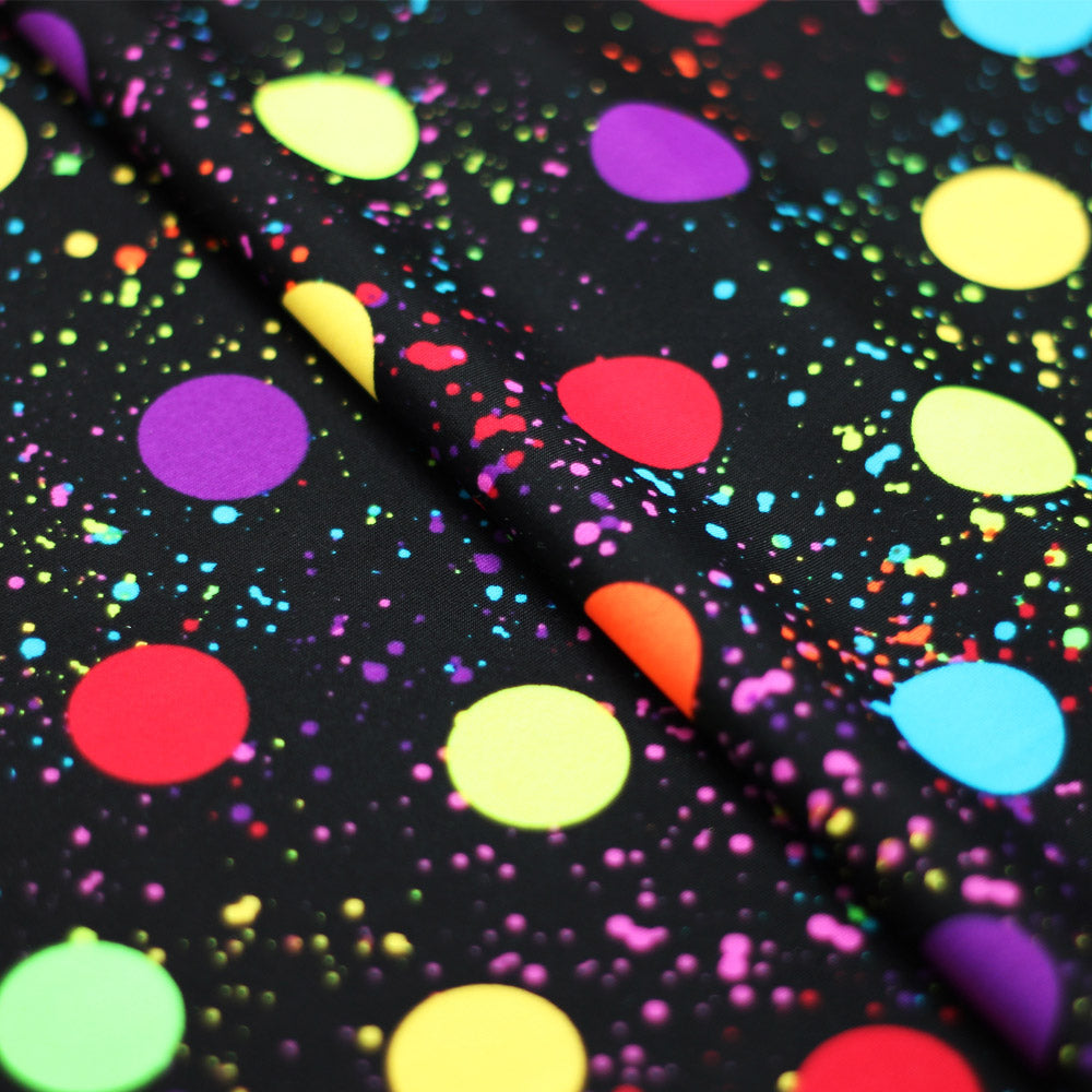 Polka Dots Universe Nylon Spandex Fabric - Black Multi Large Polka Dots, 58-60" Width (1 Yard)