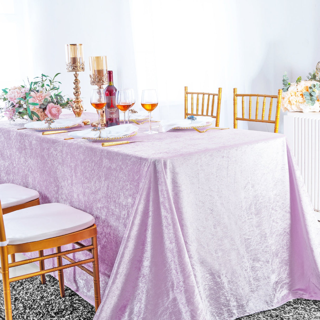 Rectangular Crushed Velvet Tablecloth 90x132 Lavender