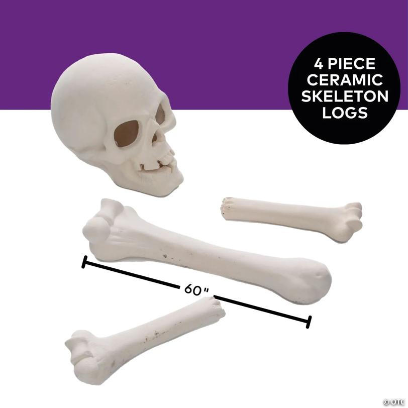 11" Ceramic Skull & Bones Fire Log Halloween Decoration