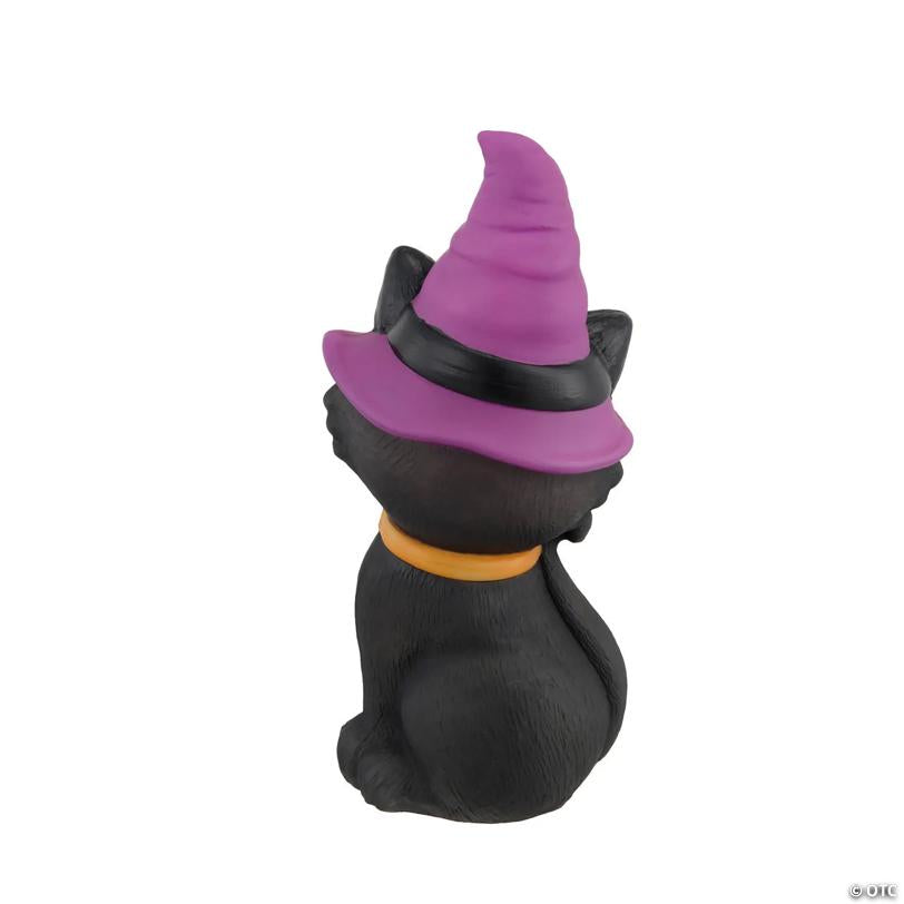 11" Light-Up LED Cat with Witch Hat Blow Mold Figure Halloween Decoration