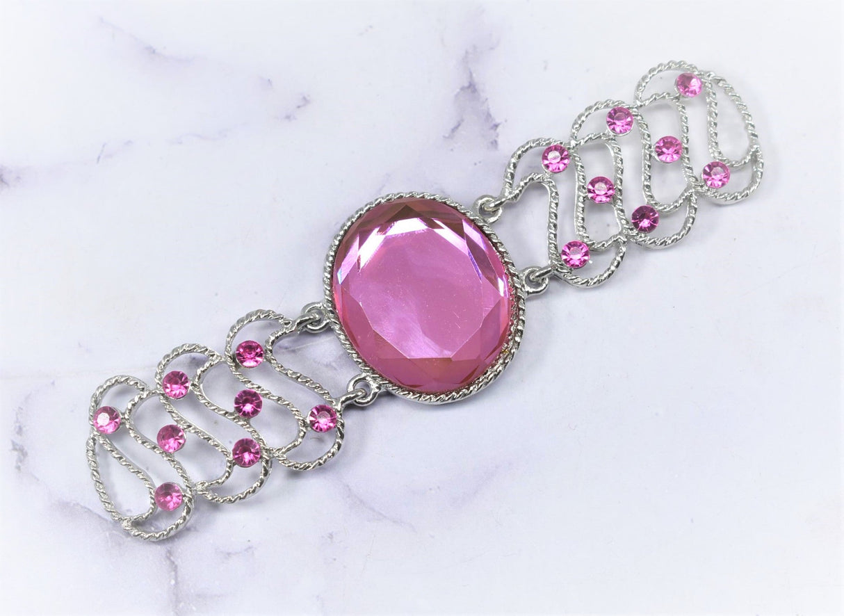 Rhinestone Applique Connector Pink Silver