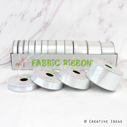 12 Rolls Satin Ribbons Multiple Size & Put-Up (White)