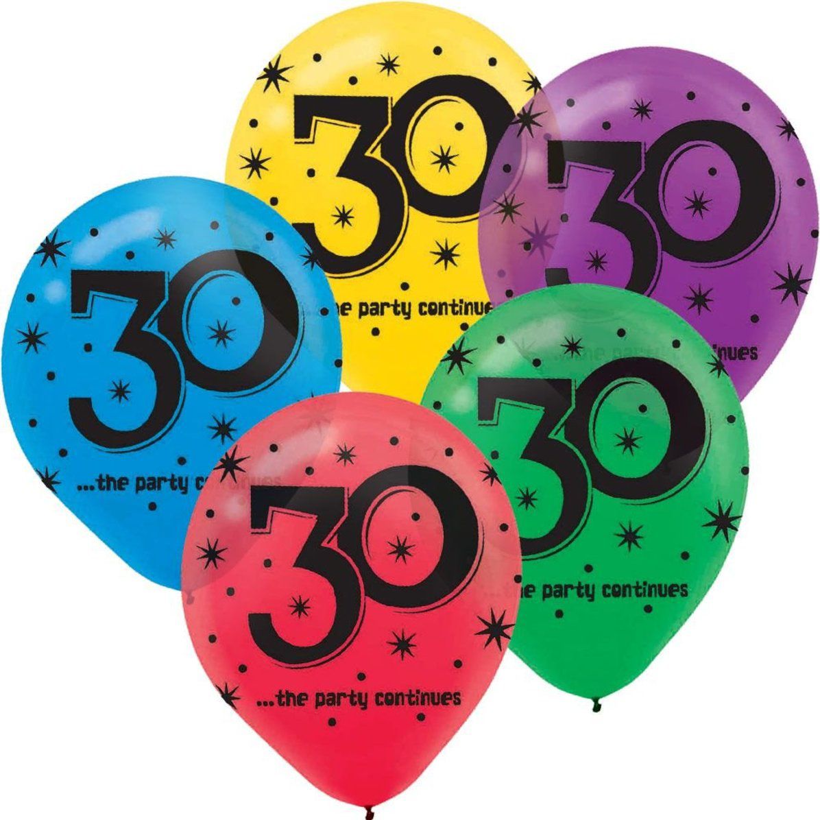 Latex Balloons 30th Birthday Assorted Colors