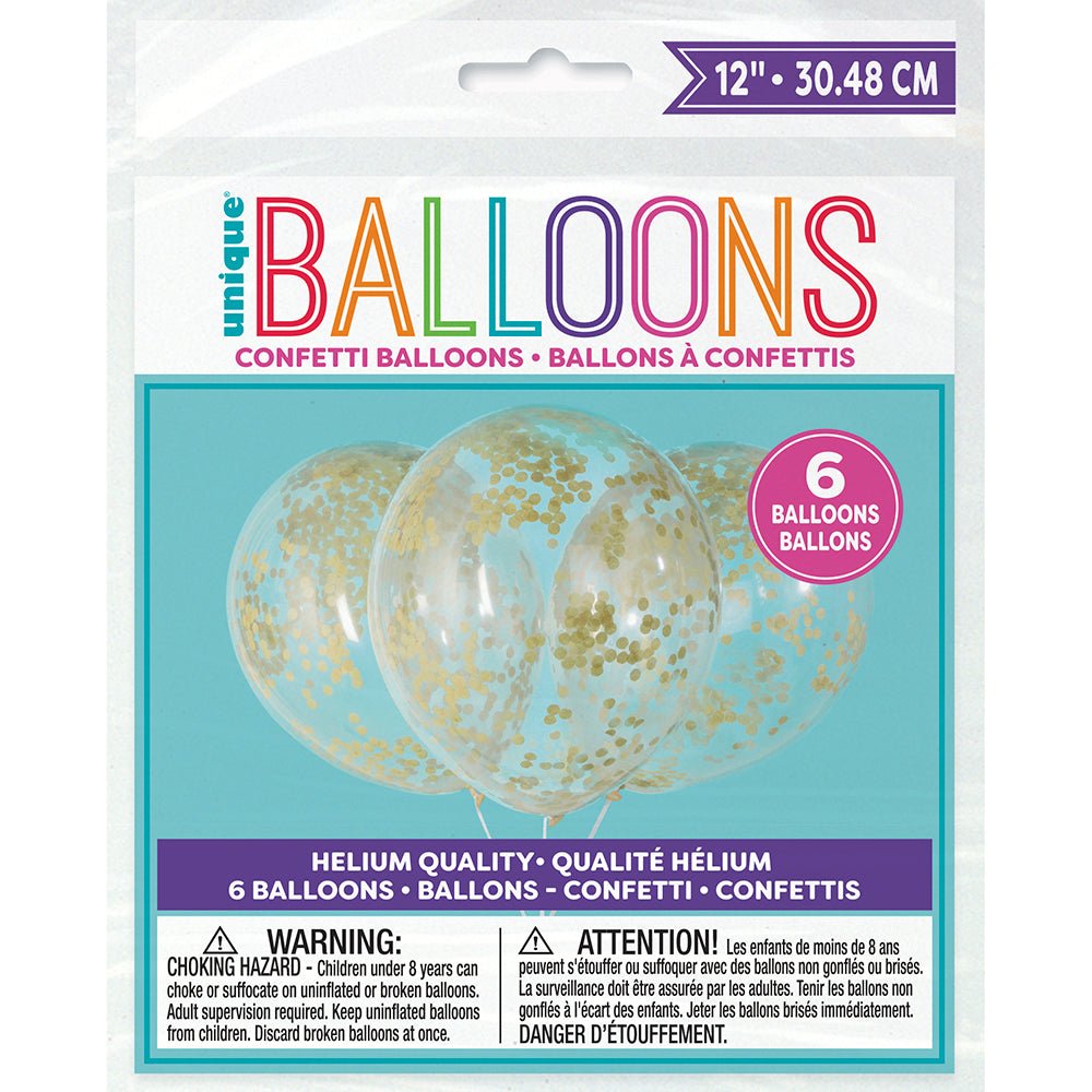 Latex Balloons with Gold Confetti 6 Pack