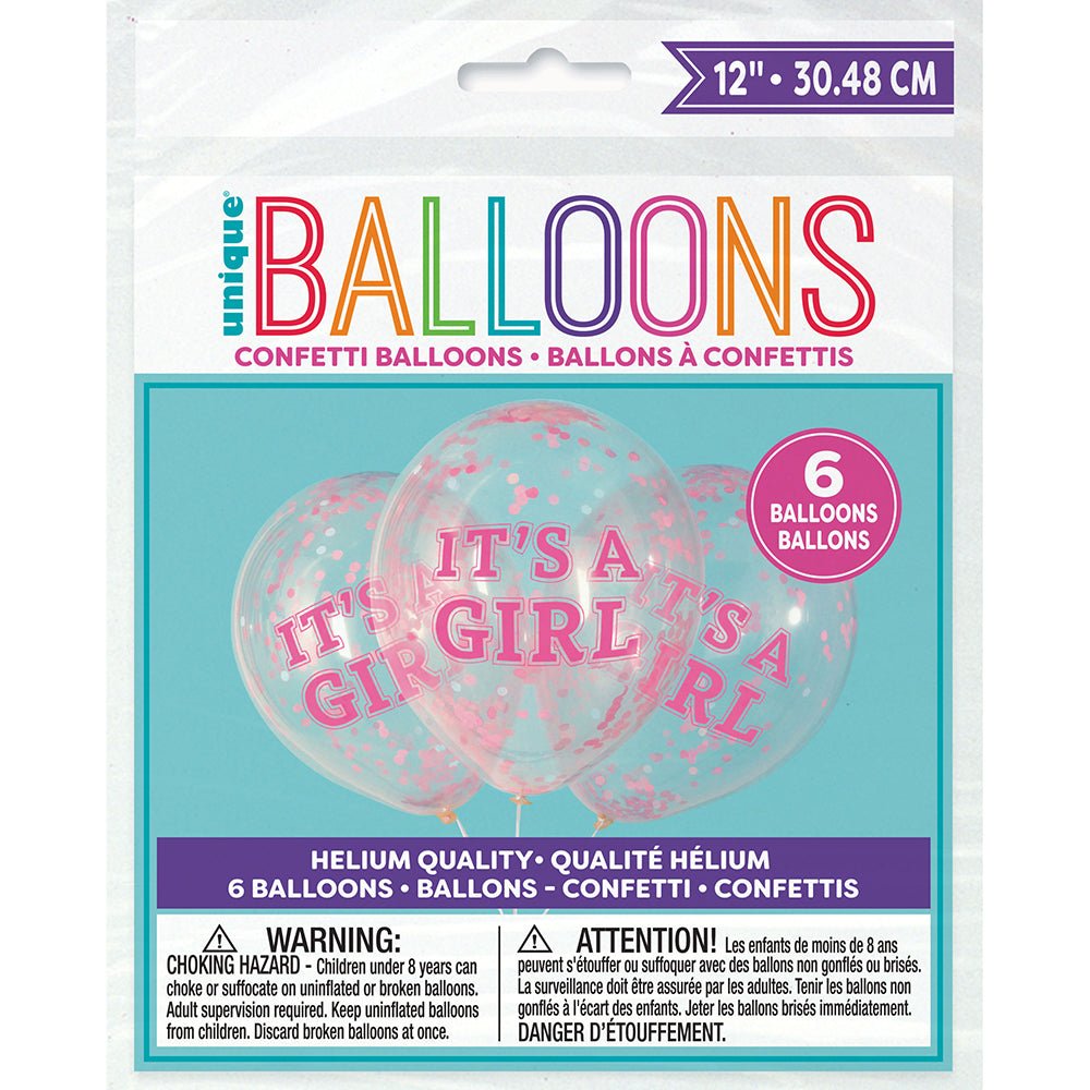 Latex Balloons Girls It's A Girl Confetti 12 Inch