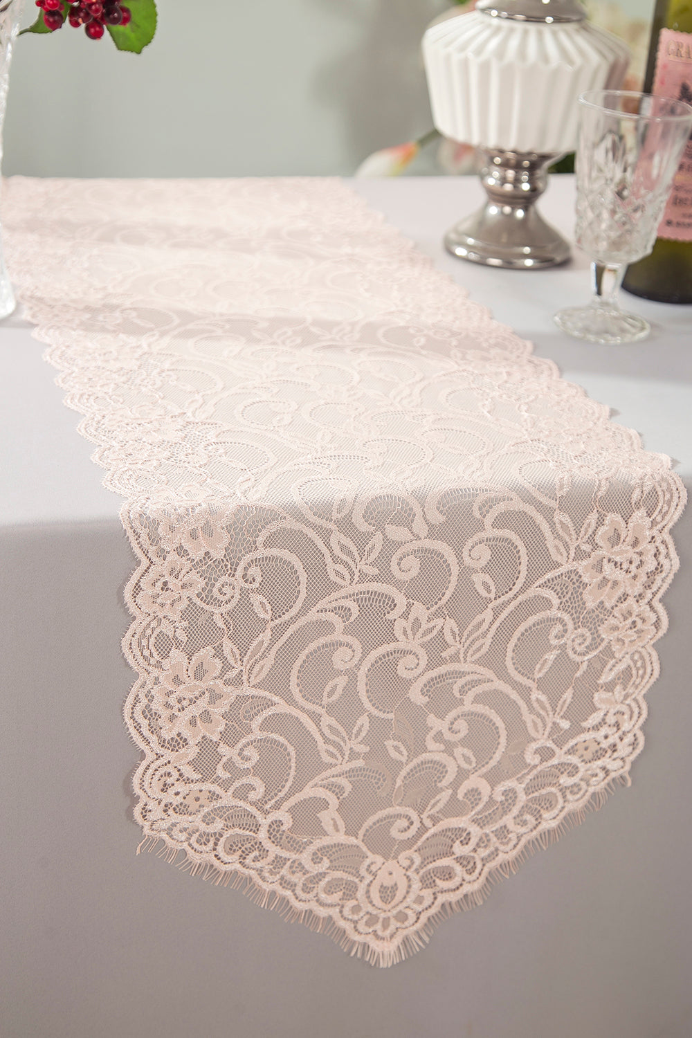 Chantilly Lace Table Runner 12x108 Blush Pink