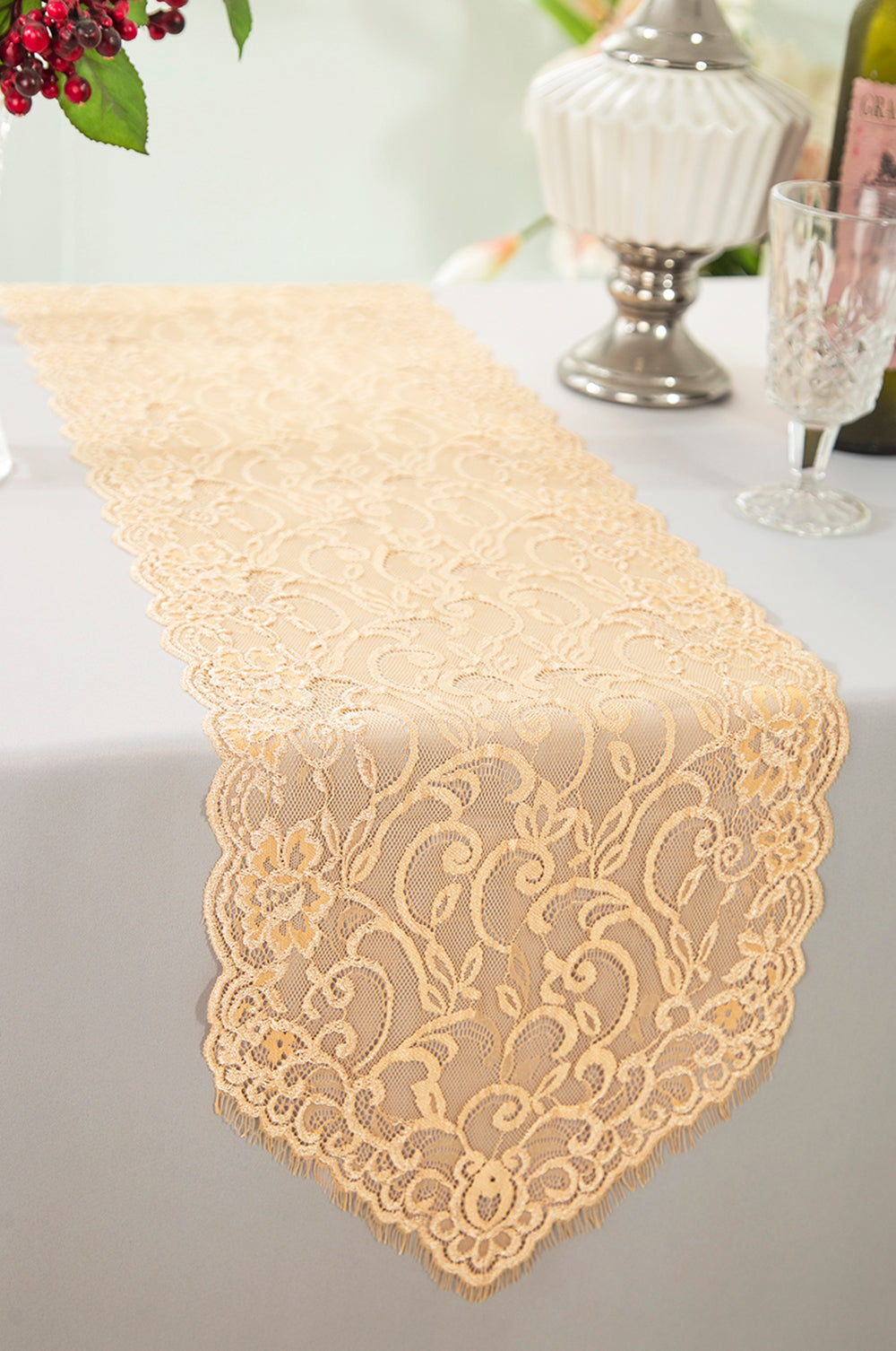 Chantilly Lace Table Runner 12x108 Champagne