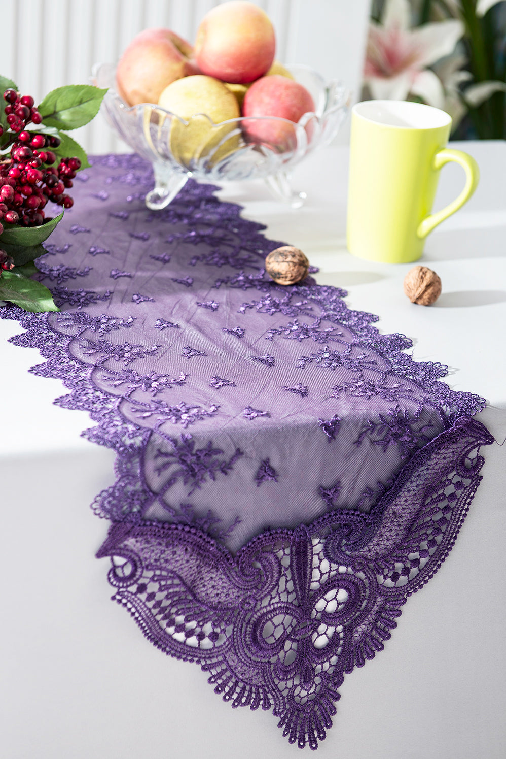 Lace Table Runner 12x108 Eggplant