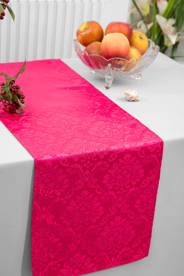 Damask Table Runner Marquis Jacquard Polyester 12x108 Fuchsia
