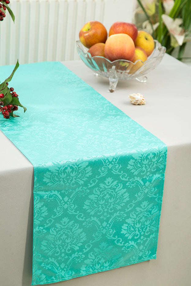 Polyester Table Runner 12x108 Marquis Damask Tiffany Blue