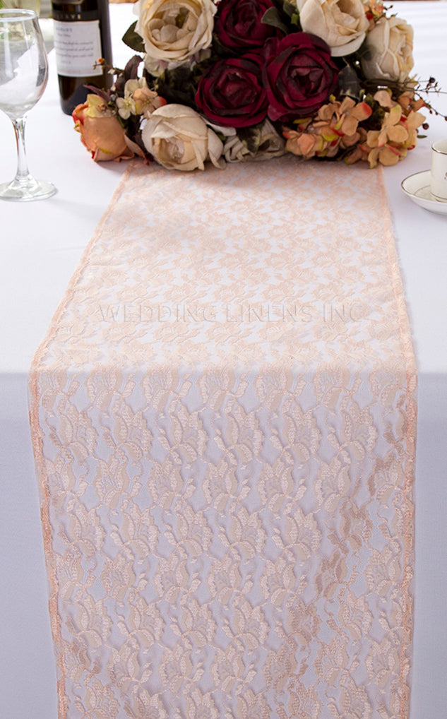 Lace Table Runner 12x108 Blush Pink
