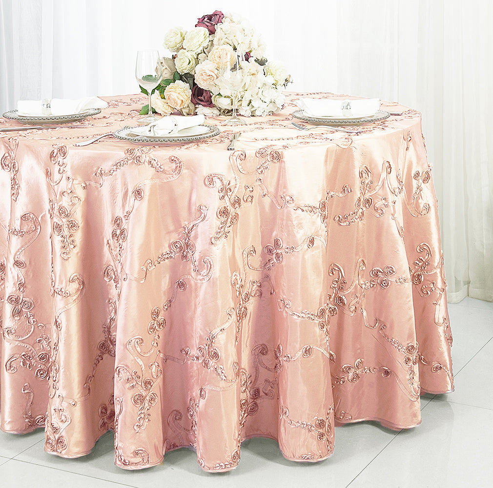 Round Ribbon Taffeta Tablecloth 132" Blush Pink