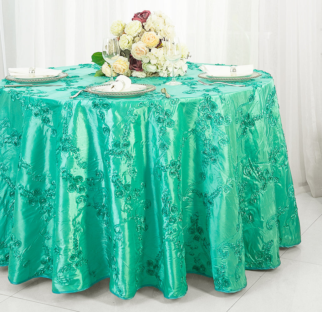 Round Ribbon Taffeta Tablecloth 132" Tiff Blue/Aqua Blue