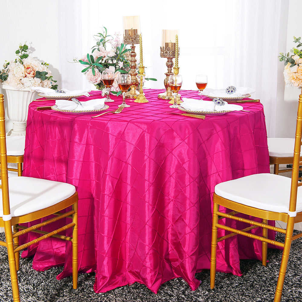 Round Pintuck Taffeta Tablecloth 120" Fuchsia
