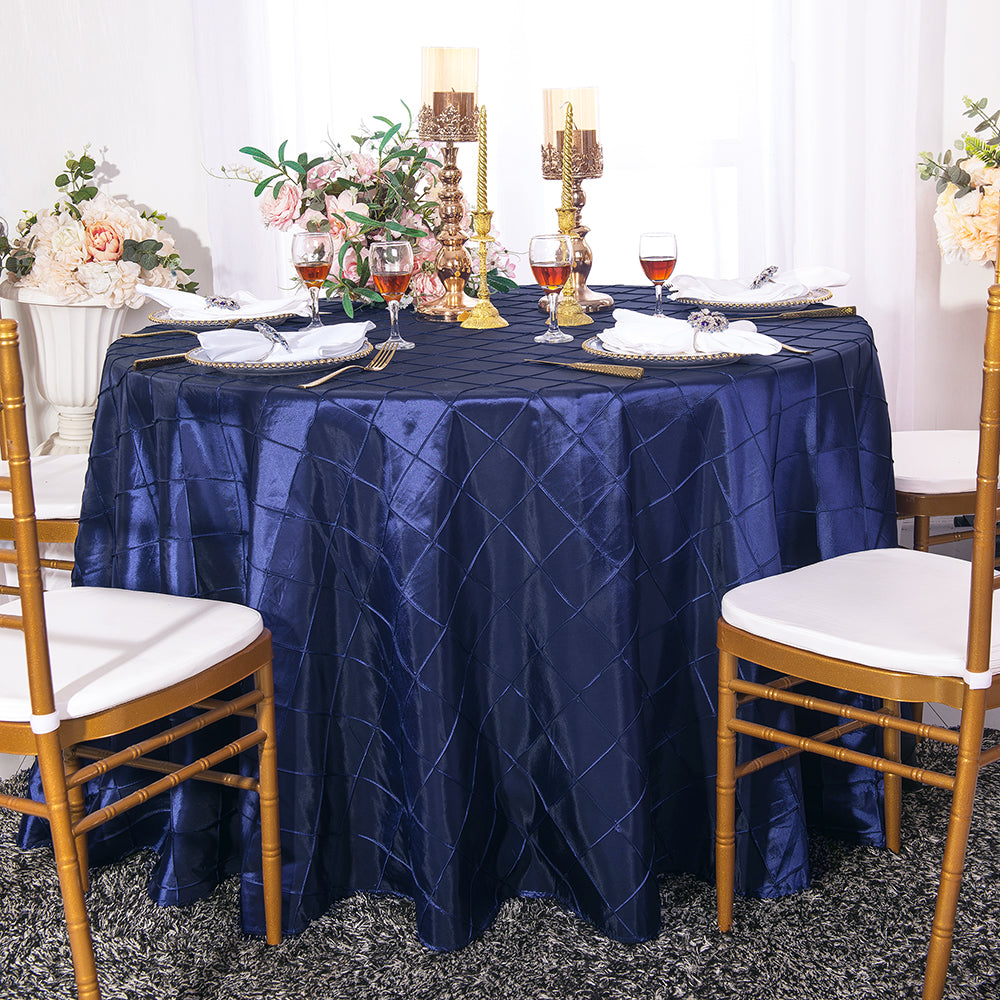 Round Pintuck Taffeta Tablecloth 90 Navy Blue