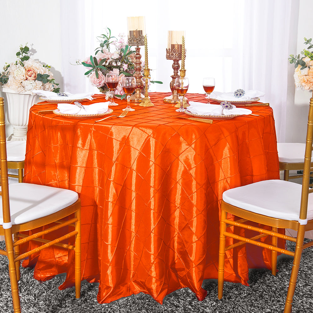 Round Pintuck Taffeta Tablecloth 108" Orange