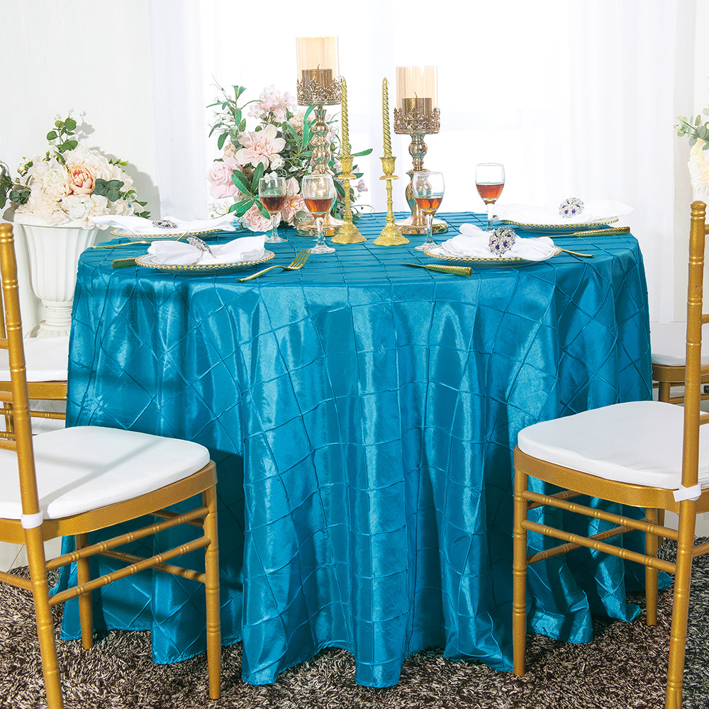 Round Pintuck Taffeta Tablecloth 90" Turquoise