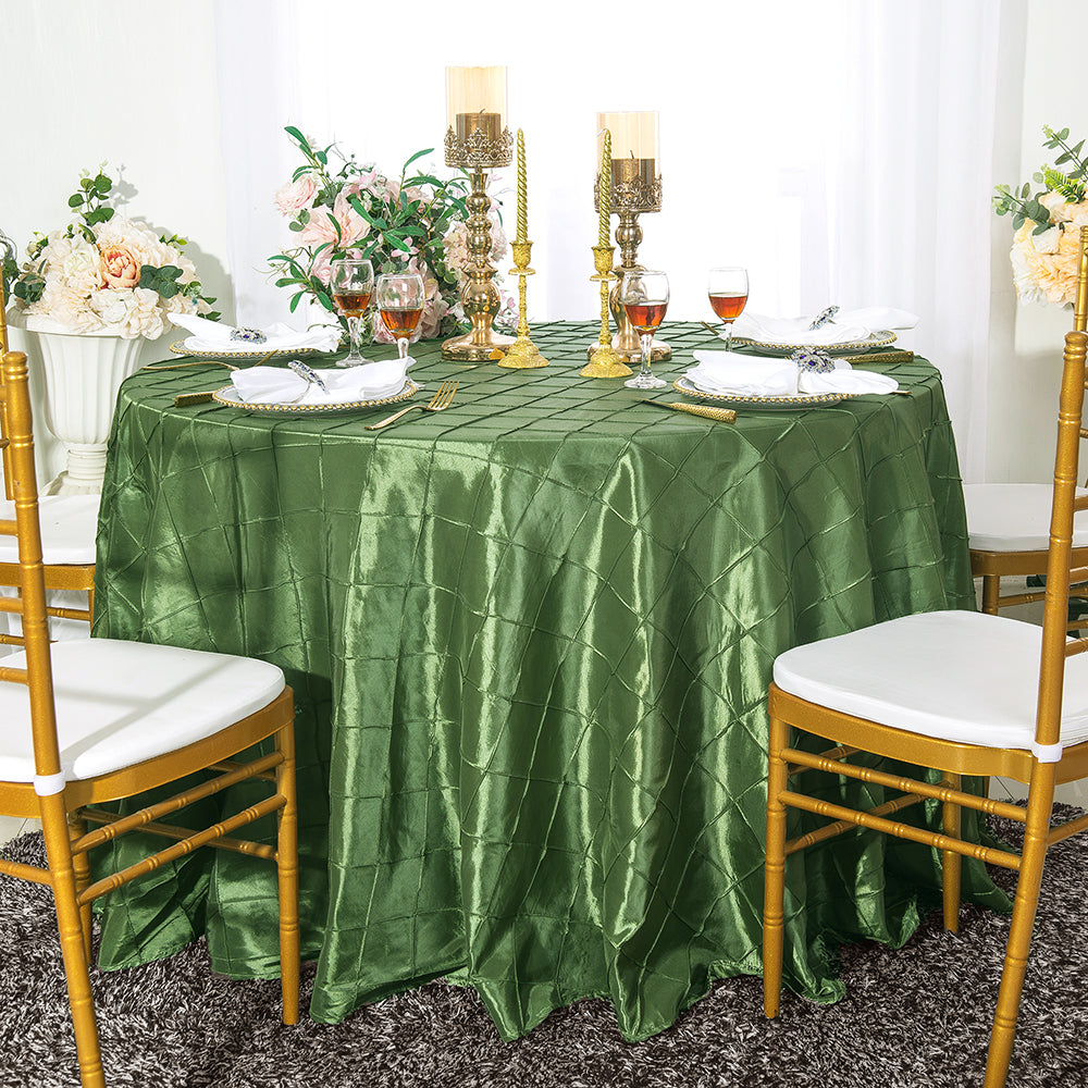 Round Pintuck Taffeta Tablecloth 120" Clover Green