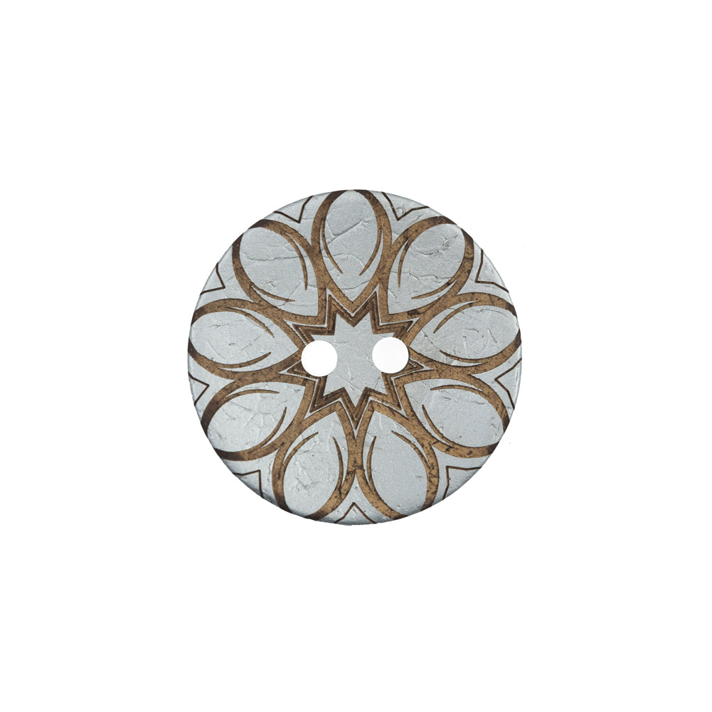 Italian Metallic Silver Floral Coconut Button - 32L/20mm