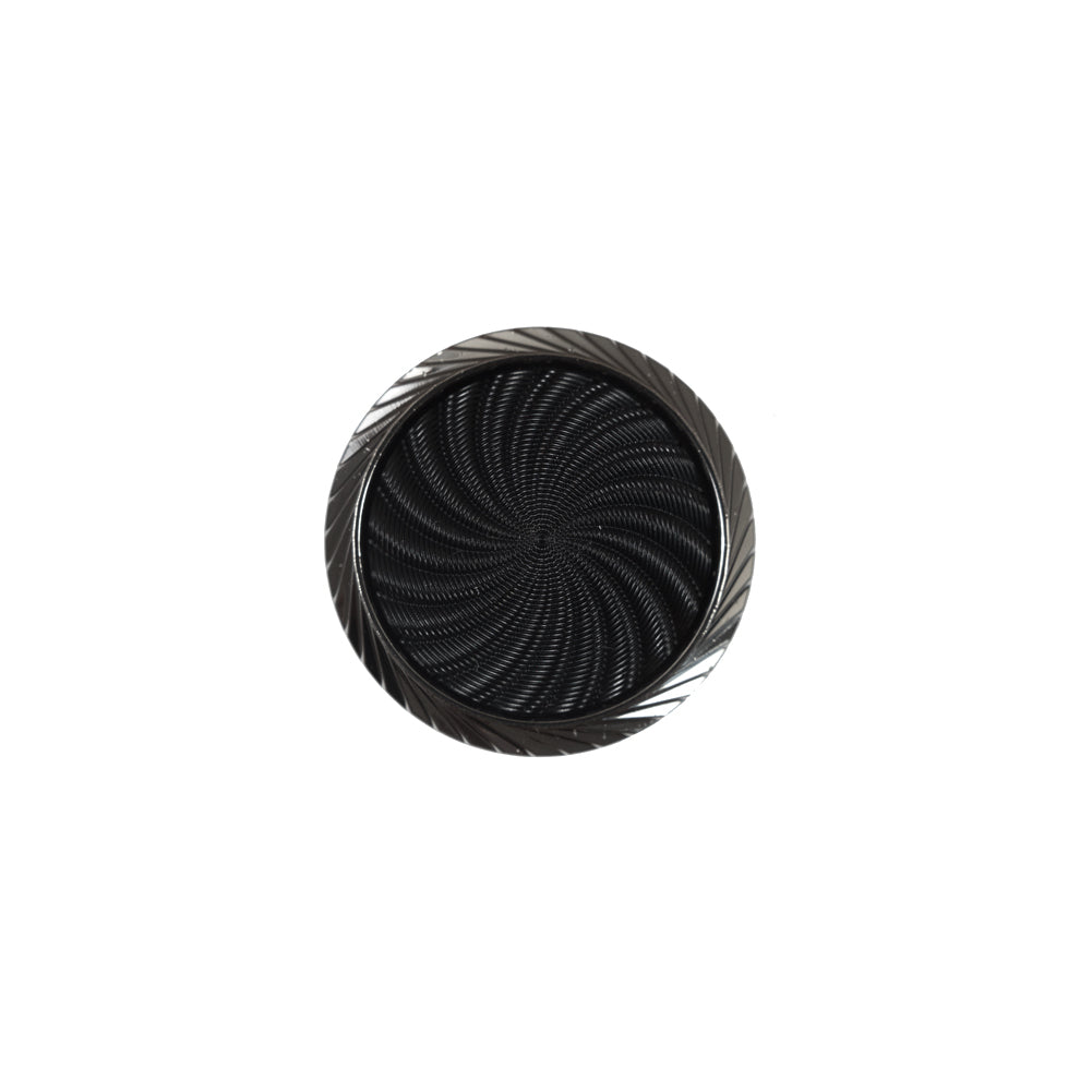 Italian Black and Silver Plastic Shank Back Button - 24L/15mm