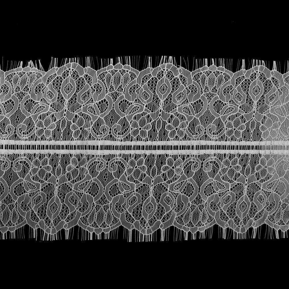 Italian Fine White Lace Trim with Eyelash Edges - 7"