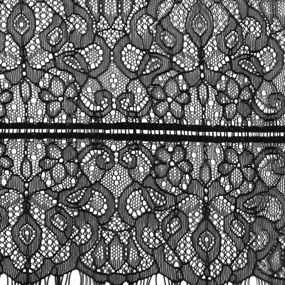 Italian Fine Black Lace Trim with Eyelash Edges - 7"