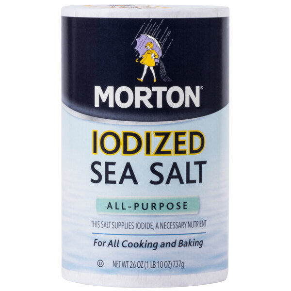 Morton All-Purpose Iodized Sea Salt 26 oz. - 12/Case