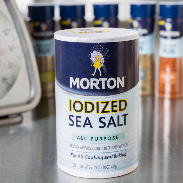 Morton All-Purpose Iodized Sea Salt 26 oz. - 12/Case