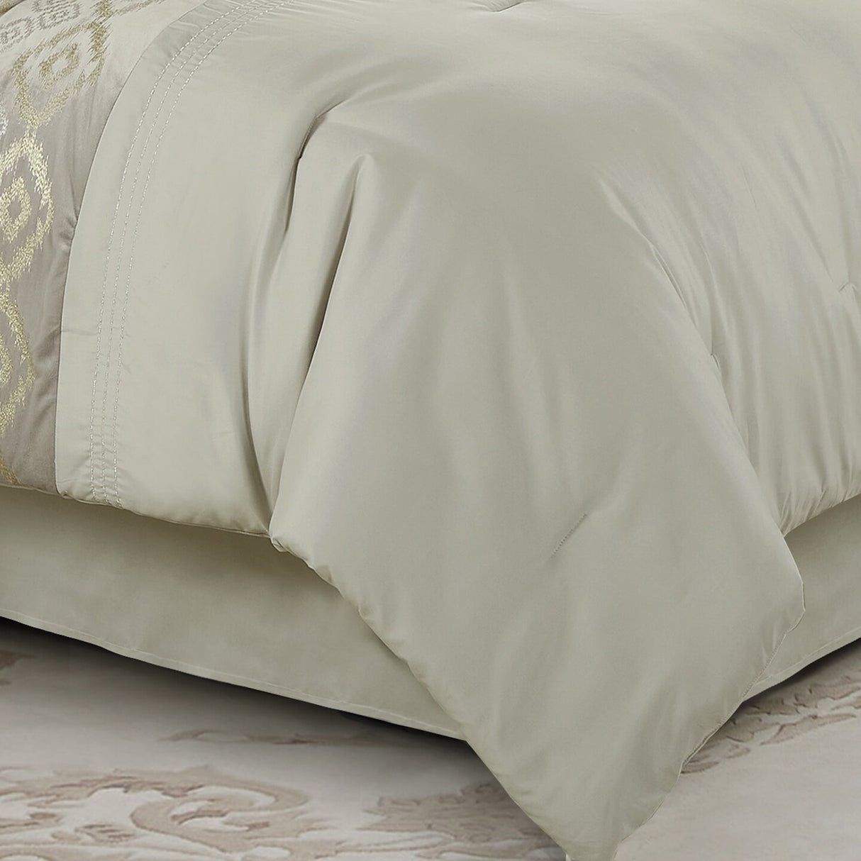 9 Pieces Beige Jacquard Comforter & Bed Skirt Set