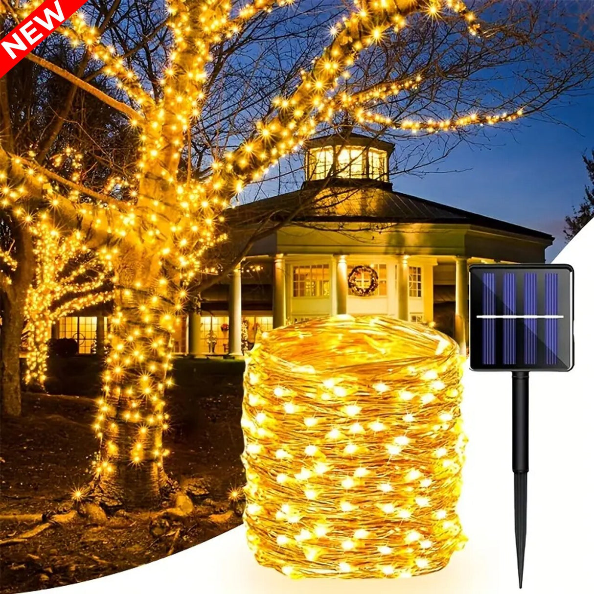 Solar Powered 200 LED 72 ft Copper Wire Fairy Light – 8 Light Modes