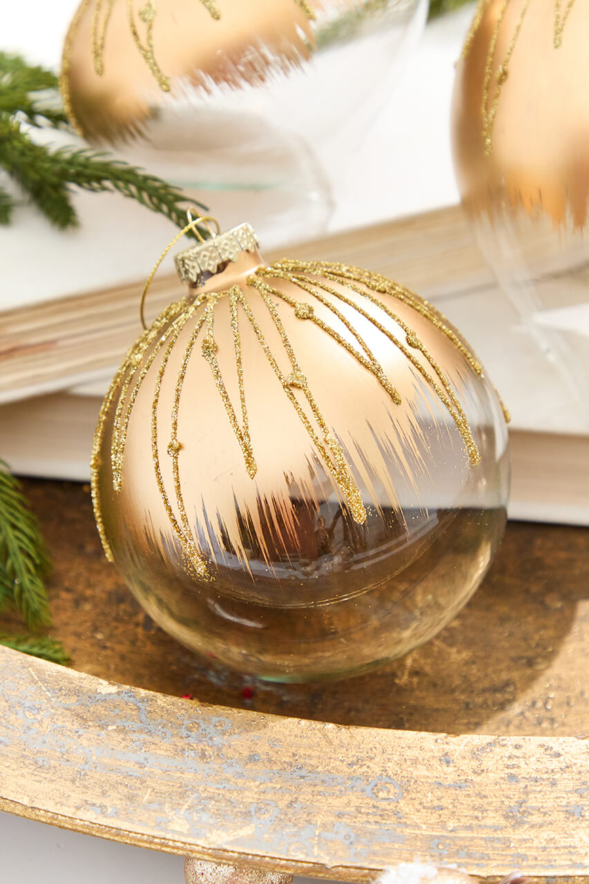 3.5" - 5.75" Glittered Ombre Gold & Clear Glass Ornament