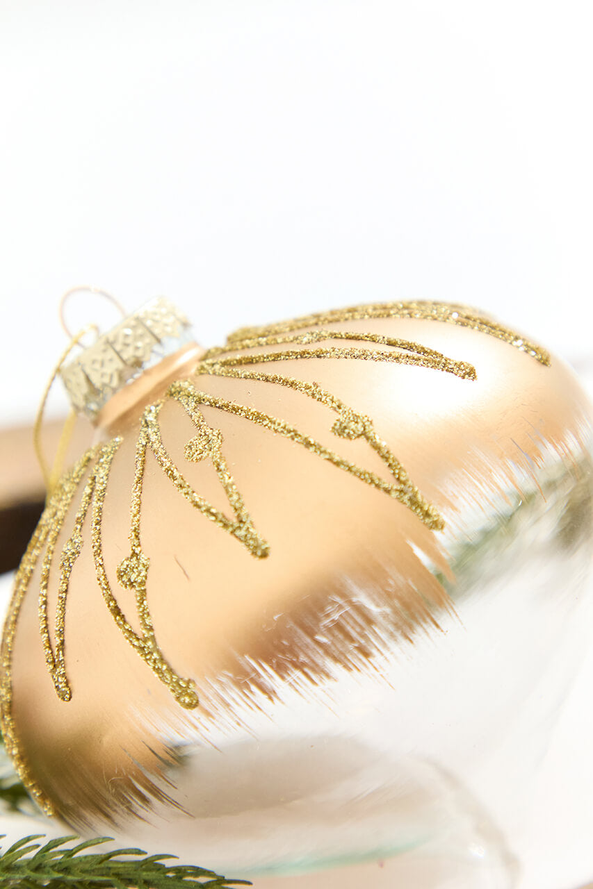 3.5" - 5.75" Glittered Ombre Gold & Clear Glass Ornament