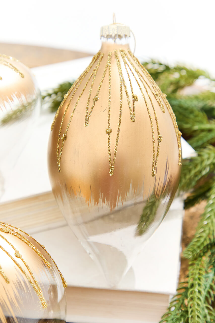 3.5" - 5.75" Glittered Ombre Gold & Clear Glass Ornament