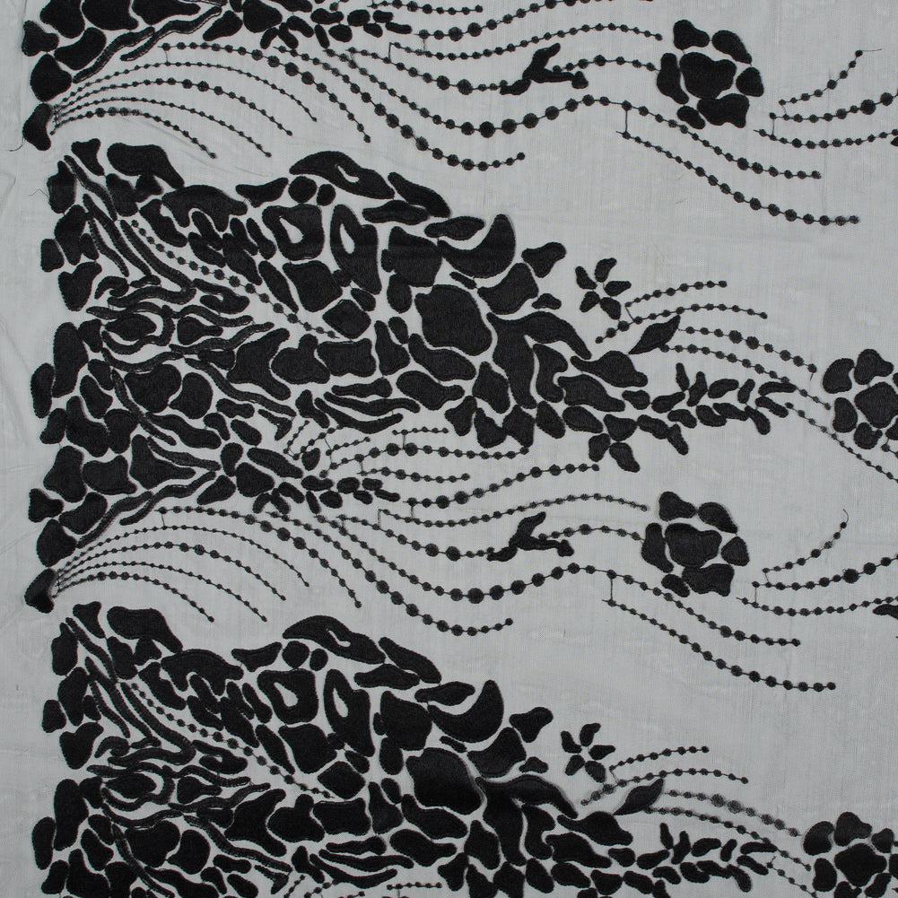 Black Abstract Embroidery on Black Mesh