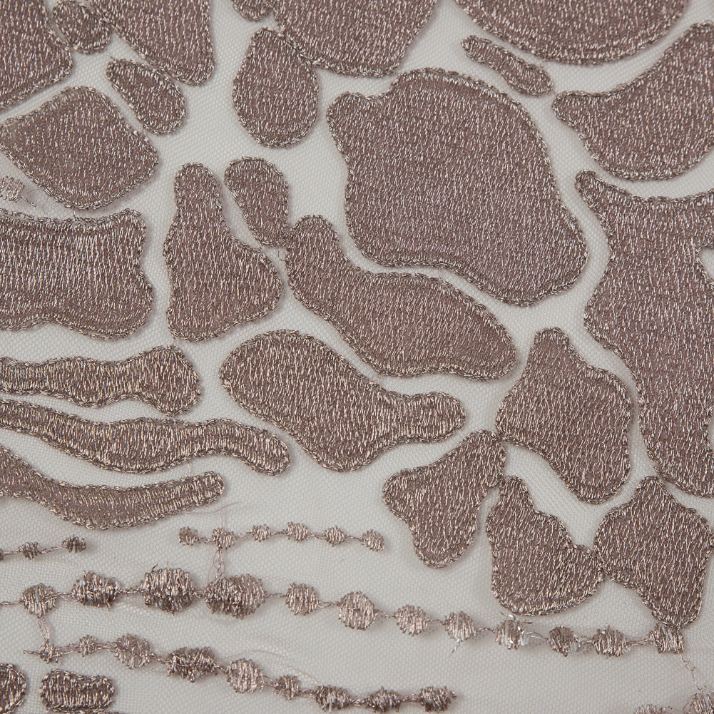 Metallic Mauve Abstract Embroidery on Pink Mesh