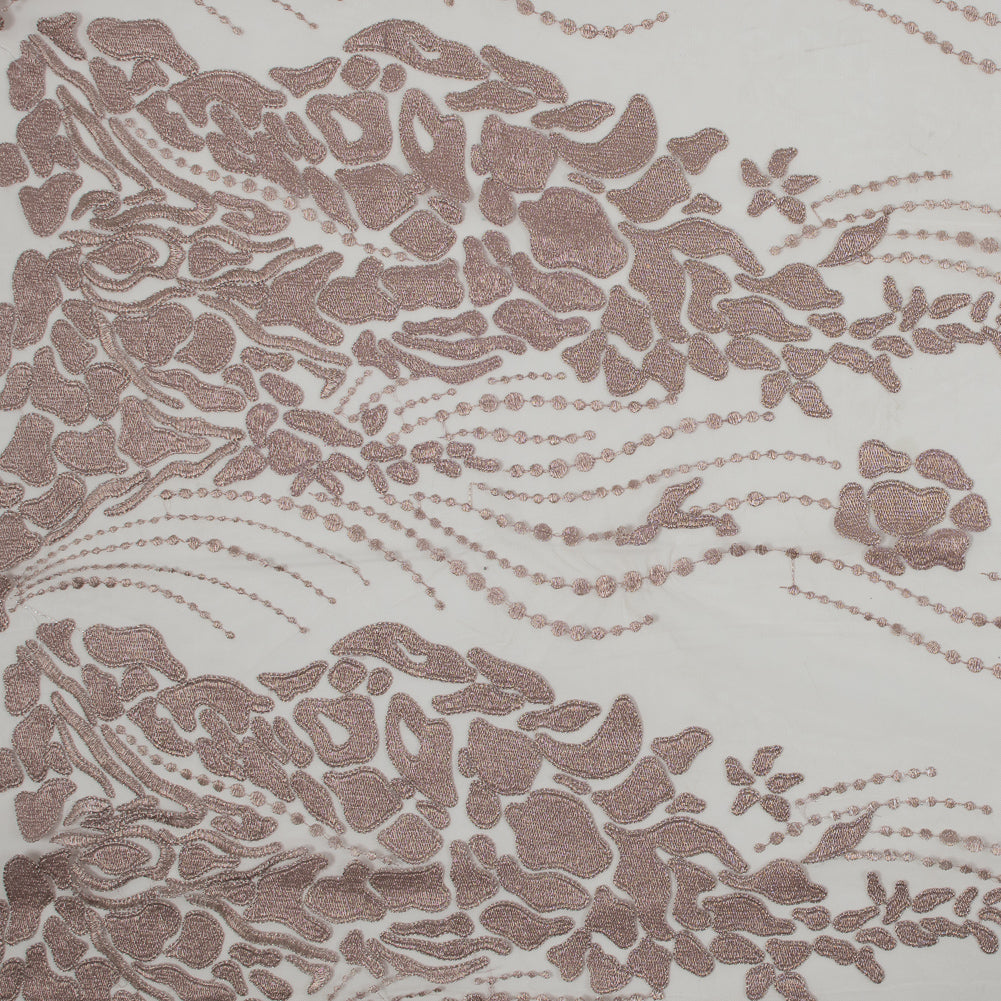 Metallic Mauve Abstract Embroidery on Pink Mesh