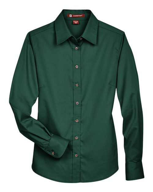 Harriton Women's Easy Blend Long Sleeve Twill Dress Shirt with Stain-Release
