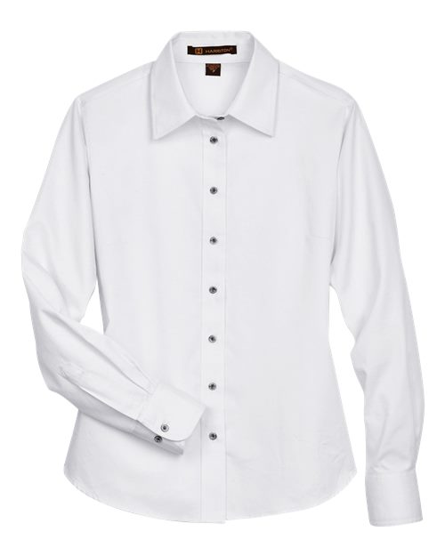 Harriton Women's Easy Blend Long Sleeve Twill Dress Shirt with Stain-Release
