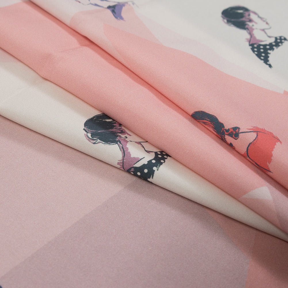 Cotton Poplin - Pink and Blue Faces on Geometrics - Les Femmes en Pois Print - Mood Exclusive Avenable Collection