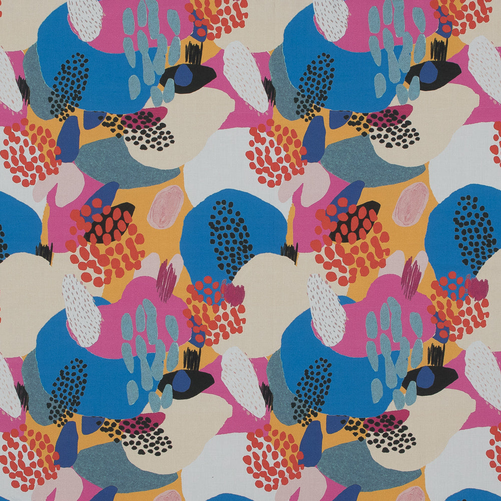 Cotton Poplin - Pink, Blue and Yellow Abstract - Etudier en Spontaneite Print - Mood Exclusive Avenable Collection